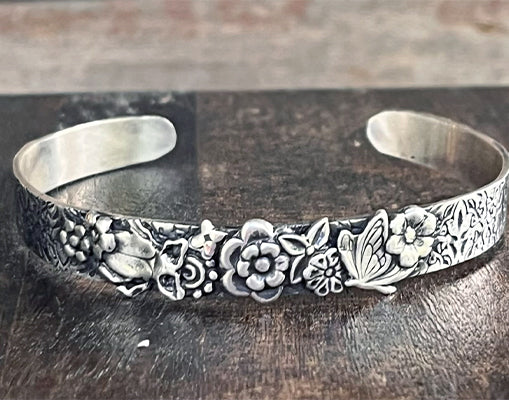 Floral Silver Stack Cuff